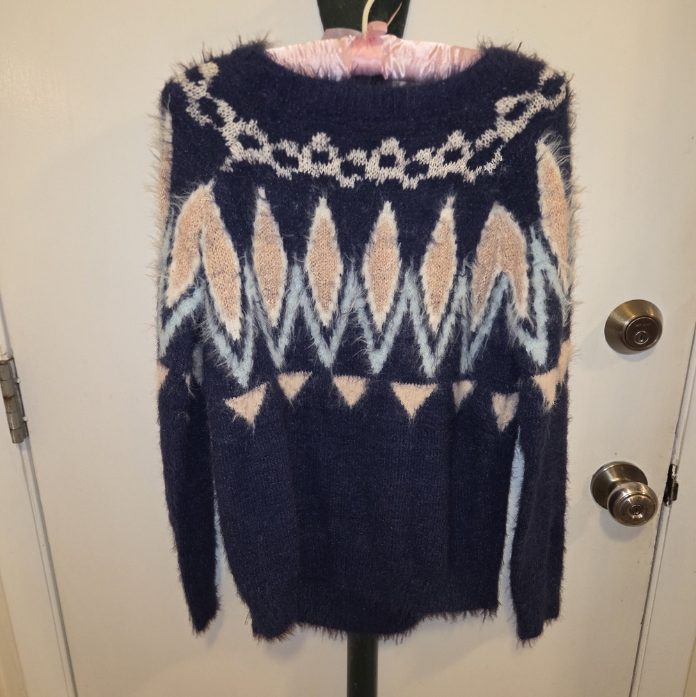 Chic Navy and Beige Women's Sweater